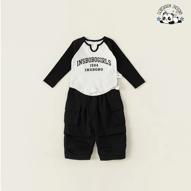 LEZONKIDS - Factory Direct Price Spring And Summer Girls Clothing Sets Long Sleeve Sweatshirt And Cargo Pants Outfits